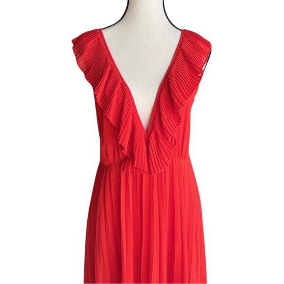 ZARA ORANGE GORGEOUS PLEATED CHIFFON MAXI DRESS WITH OPENED BACK, SZ. M, NWT - Picture 2 of 12
